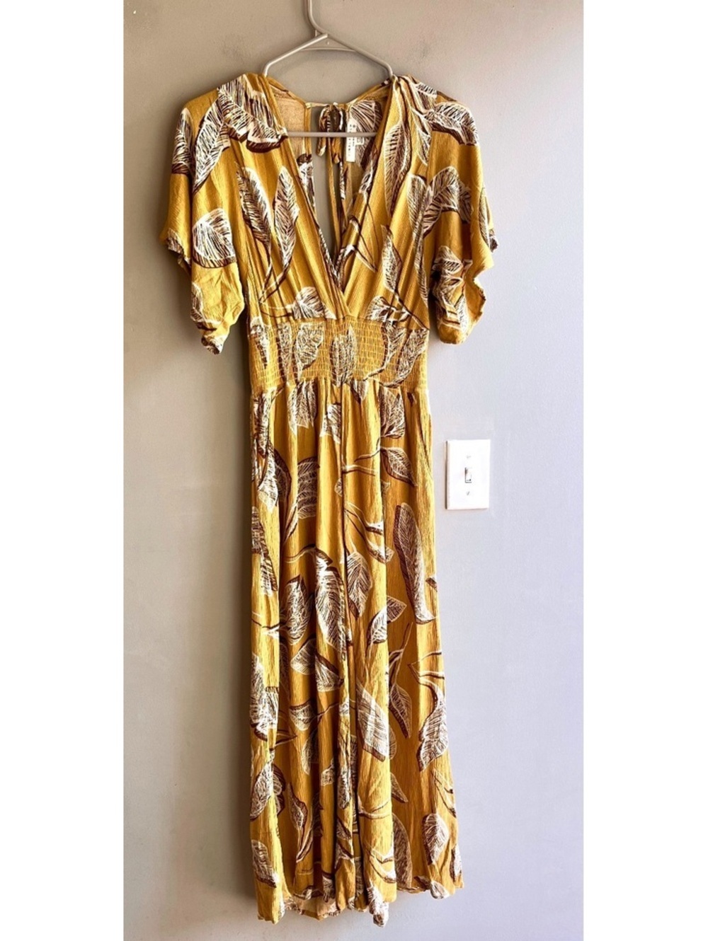Floral Mustard Boho Romper Small With Pockets